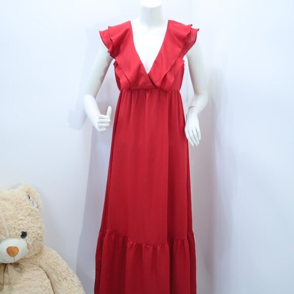 A NEW DAY WOMEN'S SLEEVELESS FLUTTER SLEEVE V-NECK MAXI DRESS Size XS - Picture 3 of 7